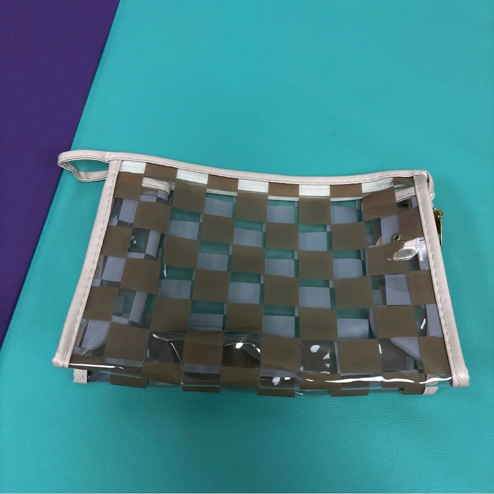 Anthropologie Beige Checkered‎ Cosmetic Clutch